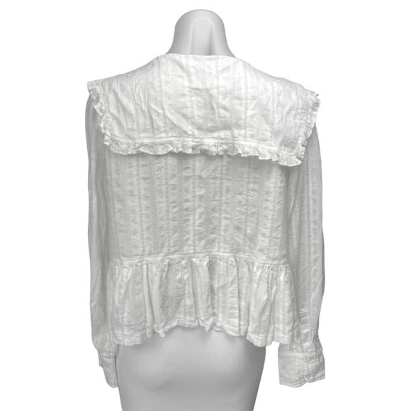Peppermayo White Long Sleeve Tie Knot Collared Ruffle Peplum Blouse Top Size 8 - Picture 2 of 4